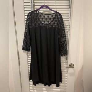 Black Swing Dress with Sheer Polka Dot top
